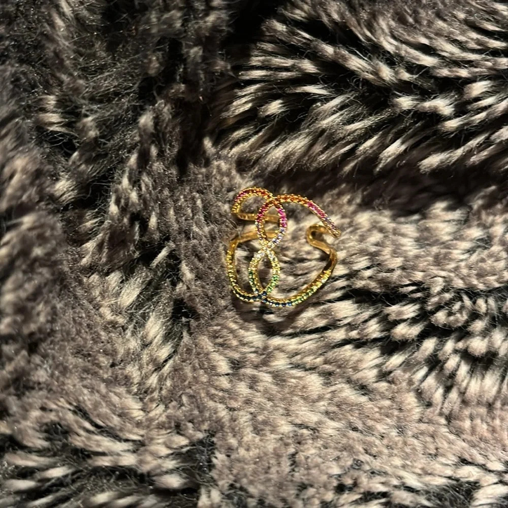 Fashion Luxe 18k Gold tone multi Rainbow crystal  cocktail ring Size 8 - Picture 6 of 13